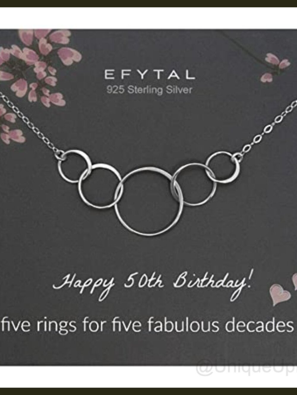 Sterling Silver 5 Ring Pendant Necklace 50th Birthday Gift for Her